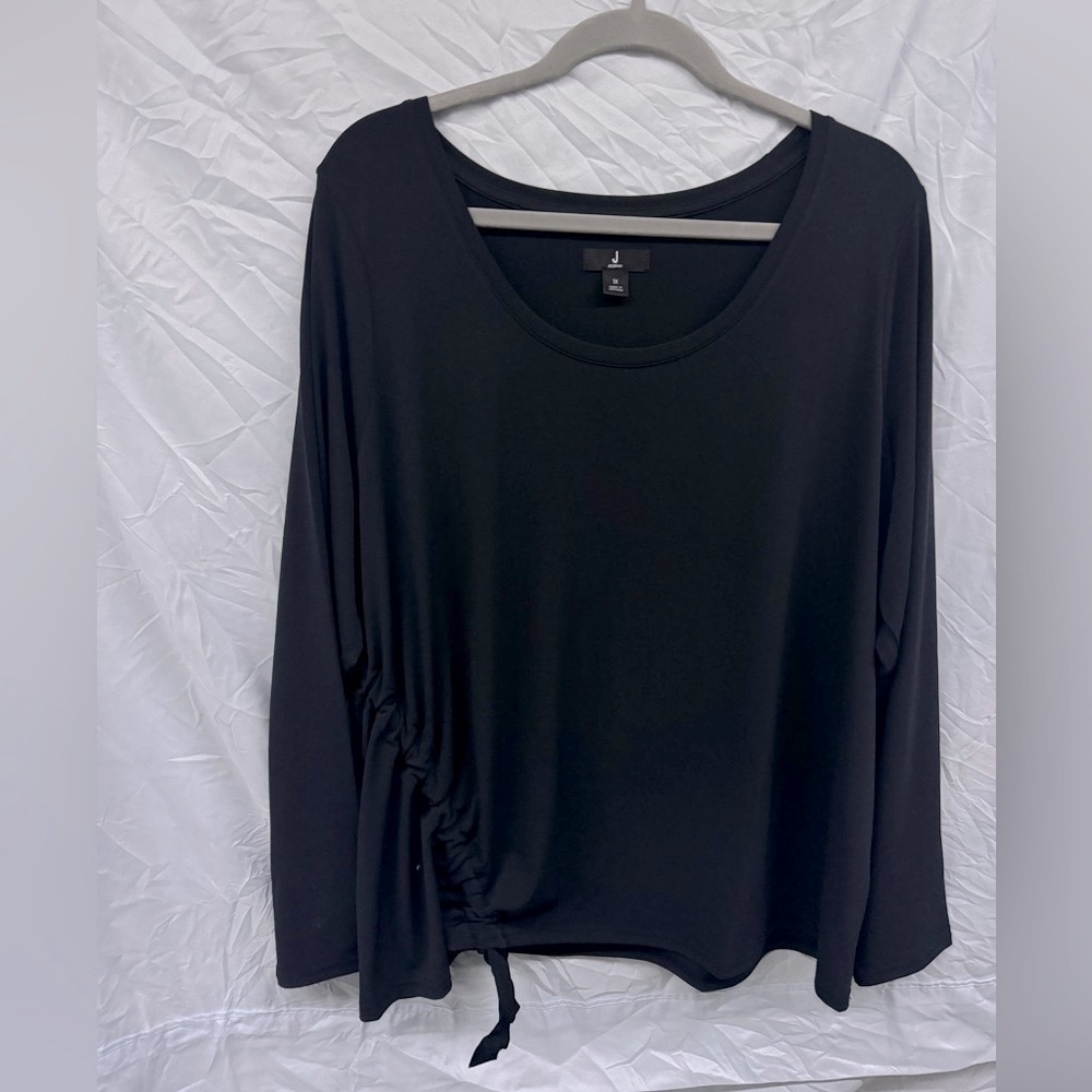 Jason Wu Black Asymmetrical Ruched Long Sleeve Tunic s 1X